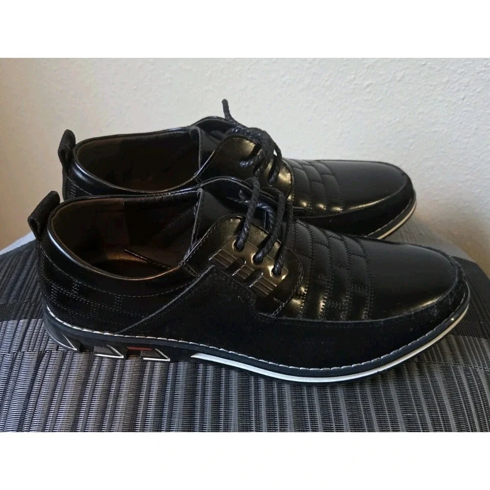 Gatsby Shoes Mens 9 Black Faux Leather Oxford Derby Lace Up Orthopedic NEW
